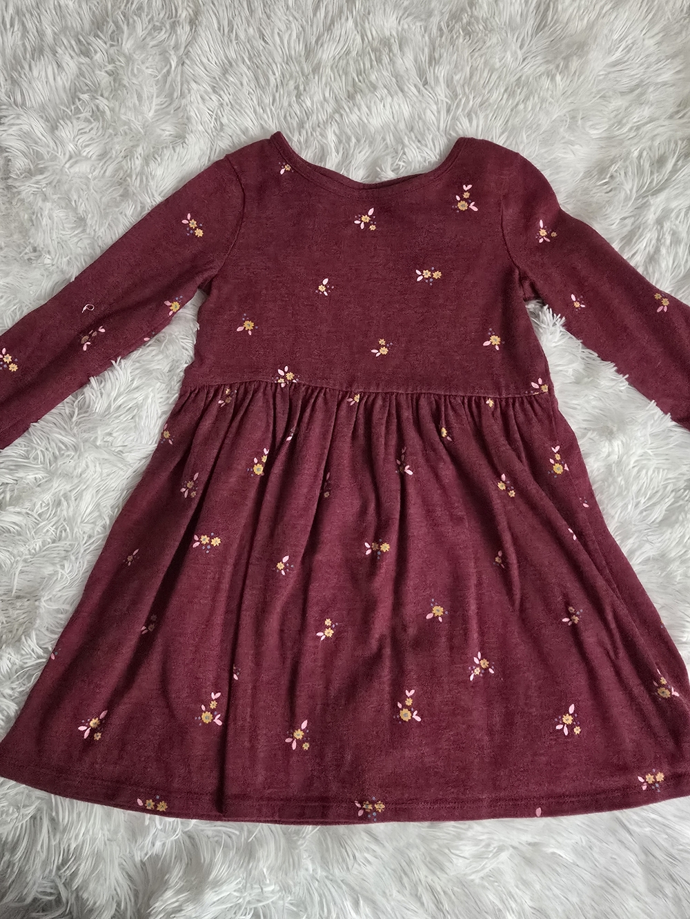 Cat & Jack Burgundy Floral Knit Long-Sleeve Dress